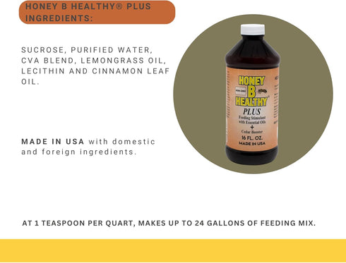Honey B Healthy 16 oz. Plus Bottle, Feeding Stimulant with Essential Oils + Cedar Booster