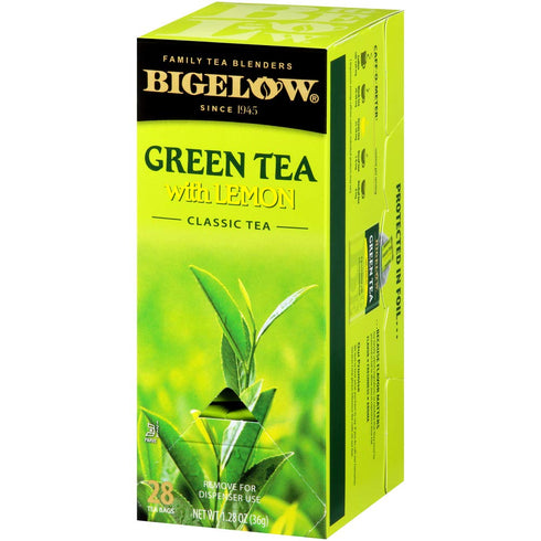 28-Count (Pack 3) Bigelow Green Tea with Lemon Tea Bags Box of Green Tea Bags with Lemon Peel and Natural Flavors Rich