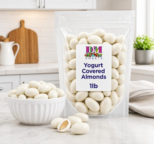 DM Sweets 1 lb Yogurt Covered Almonds - of White Sweet Yogurt Dipped Fresh Almonds