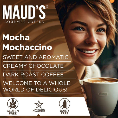 18ct Maud's Chocolate Mocha Cappuccino Coffee Pods, - Mochaccino Mocha Flavor - Made with Gourmet Arabica Coffee, Pods
