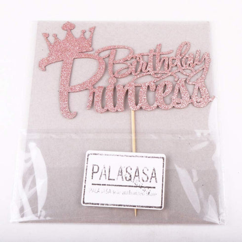 PALASASA Princess Birthday Party Cake Topper - Crown Girl Theme Baby Shower Decoration Supplies (Rose Gold)