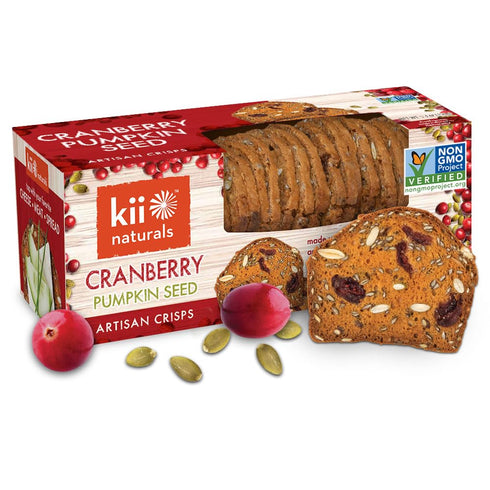Kii Naturals Artisan Crisps, Healthy Snack Crackers for Cheese, Meats, Spreads, Cranberry Pumpkin Seed