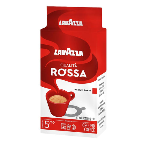 8.8 oz (Pack 4) Lavazza Qualit Rossa Ground Coffee, Medium Roast, Arabica and Robusta Blend, Brick