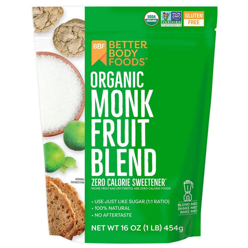 BetterBody Foods Organic Monk Fruit Sweetener Blend, Raw Cane Sugar Substitute, Zero