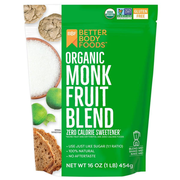 BetterBody Foods Organic Monk Fruit Sweetener Blend, Raw Cane Sugar Substitute, Zero