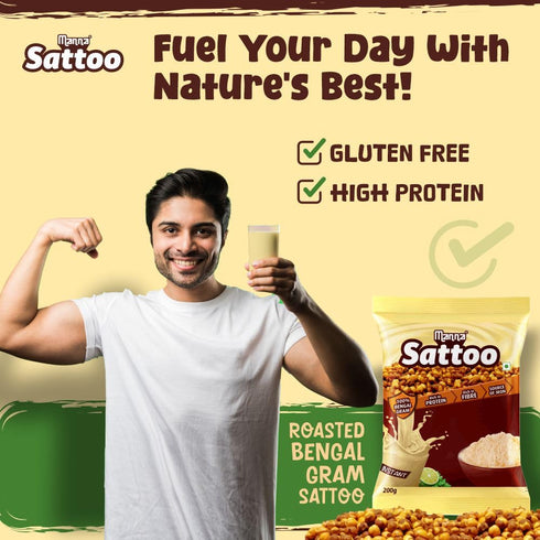 1 (500g 2 Packs) Manna Sattu/Sattoo Drink Mix (Natural) - Indian Protein Mix, High Fibre, Healthy Roasted Chickpeas