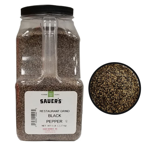 Sauer's Ground Black Pepper | Restaurant Table Grind | 5 Pound Canister