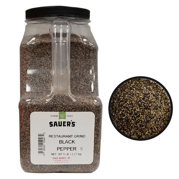 Sauer's Ground Black Pepper | Restaurant Table Grind | 5 Pound Canister