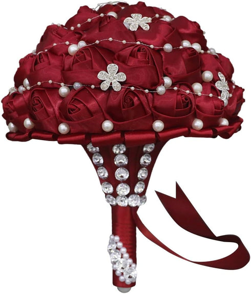 ZGHQHCDRH 10" 11 Wedding Bouquet for Bride Handmade Satin & Rhinestone Round Bouquet, Colors, Zero Maintenance