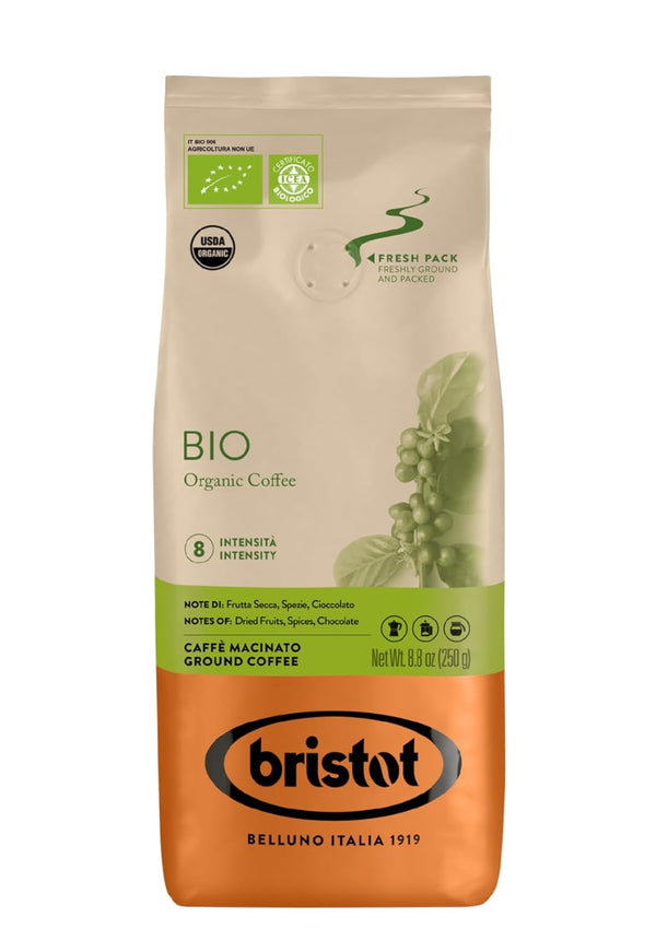 Bristot Organic Ground Espresso Medium Roast Italian Coffee For Moka, French Press