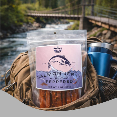 3, 2 oz (57 Rublev Salmon Jerky Peppered Wild Caught Dried Fish Jerky For Humans, High Protein Snack with Omega Gluten