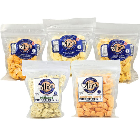 Generic Alma Cheese Curds - Variety Pack of 5 (Cheddar, White Cheddar, Pepper