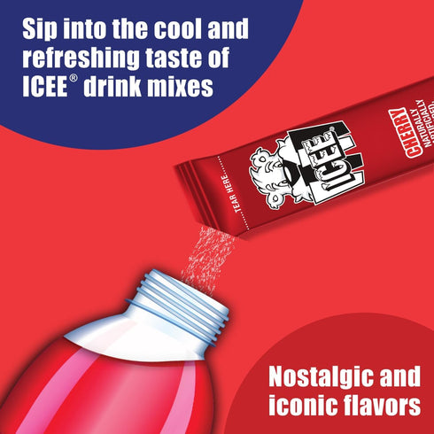 Pack 3 6 18 ICEE Cherry Singles To Go - of - Powdered Drink Mix - Zero Sugar - Sticks Per Box - Servings