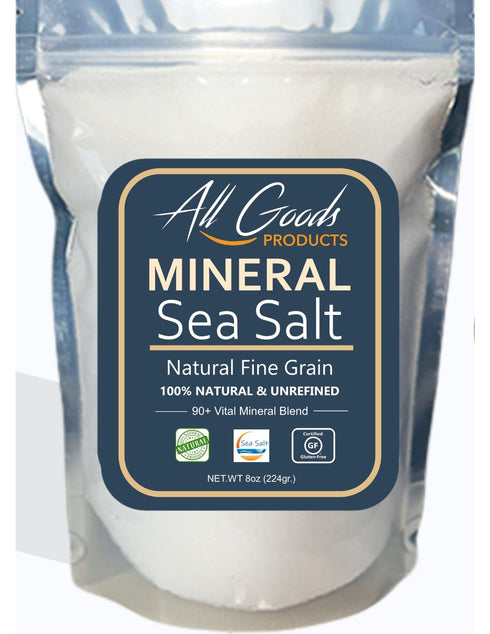 All Goods Products Mineral Sea Salt Fine Grain, 8 oz, 100% Natural,