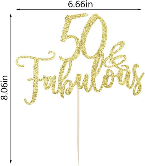 Golden 50 & Fabulous Cake Topper, 50th Birthday Party Decorations, 50 Birthday Cake Topper