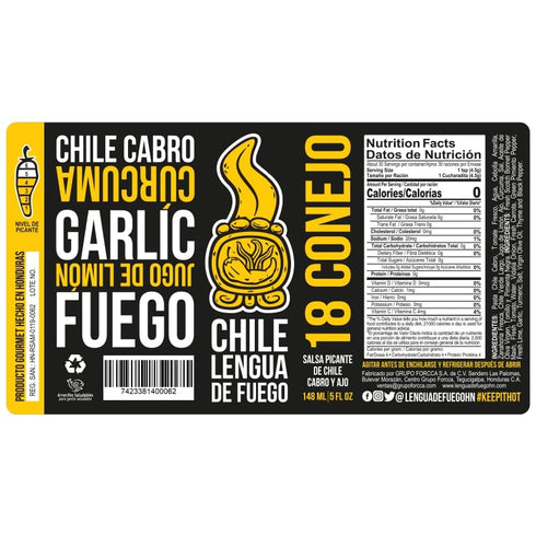 (Pack 2, 18 Set Hot Sauce | Chile Lengua de Fuego of Conejo) - Bright Citrus & Turmeric Hot Sauce with Scotch Bonnet