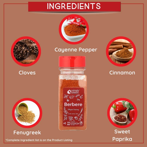 4.8oz USimplySeason Berbere Spice, - Ethiopian Inspired Blend for Hearty Stews & Meats - Vegan, Non-GMO, Crafted in USA