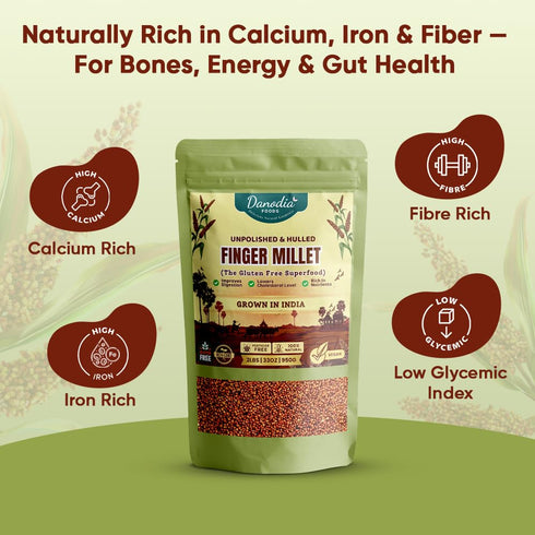 (1lb 450g 16oz) Danodia Foods Organic Finger Millet/Ragi/Kelvaragu / / | Super High Calcium, Gluten-Free Unpolished Red