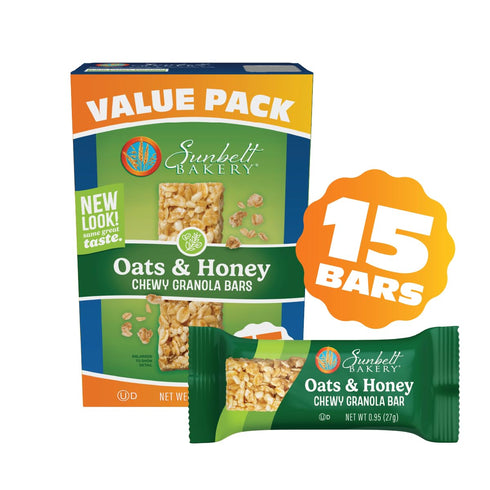 14.26 Oz. 15 Count 1) Sunbelt Bakery Oats & Honey Chewy Granola Bars, (Box