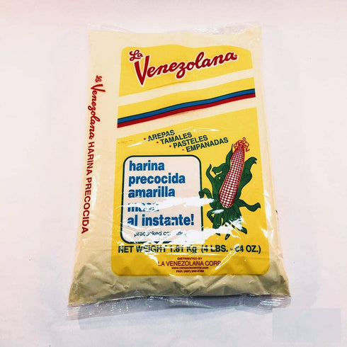 La Venezolana (4 LBS.) 1 pack Precooked corn meal Venezolana Harina precocida Amarilla ,Arepas Tamales Pasteles