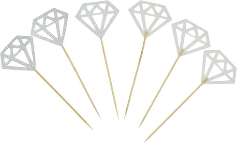 50 Pack Cupcake Toppers, Silver Glitter Diamond Cakes Toppers, Party Cake Decoration Supplies