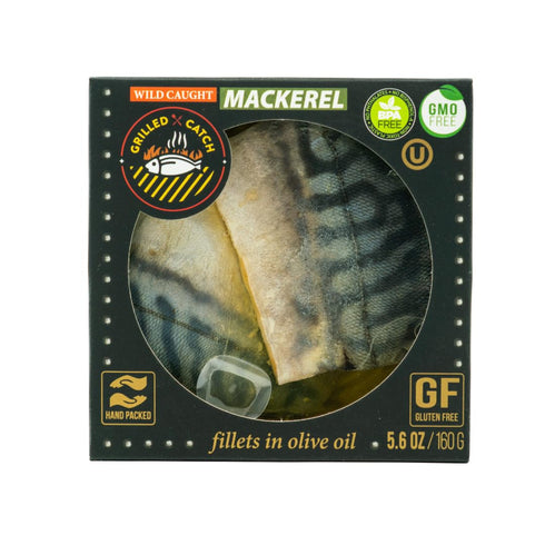 Pack Grilled Catch Canned Fish Variety Wild Caught Mackerel, Grilled Salmon, Yellowfin Tuna & Herring in Olive Oil