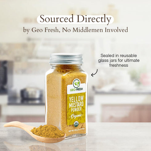 1.76 oz Geo-Fresh Organic Yellow Mustard Powder - Dry Mustard Powder for Cooking - Ground Yellow Mustard Seed - Stone