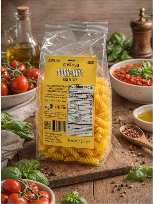 12 oz (912 Premium Imported Gluten Free Pasta Fusilli - Corn and Rice - Artisanal Slow-Dried Hours) Made in Italy