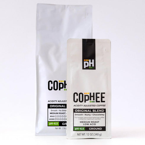 COpHEE Pack 6.5 32 oz Low Acid Coffee Original Blend Bulk Ground Medium Roast Smooth Non-GMO Arabica Coffee Electrolyte