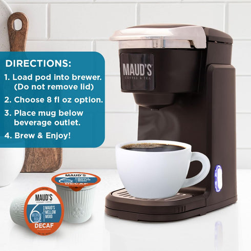 100 100% Maud's Decaf Medium Roast Coffee Pods, ct, Decaffeinated Single Serve Pods Arabica Coffee, Compatible