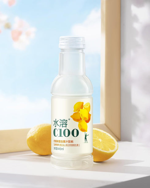 C100 Drink100mg 12% -15 oz, 445mL, 15 Pack Lemon Flavored Composite Juice Vitamin C Per Bottle, Real Fruit Juice, fl