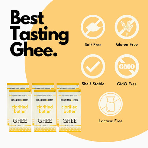Original Grass-Fed Ghee Butter by Indian Milk & Honey, 0.5 Ounce Sachets (Pack of 6), Lactose & Gluten Free