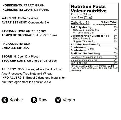 6 Food to Live Pearled Farro Grain, Pounds - Italian Whole Grain, Good Source of Dietary Fiber, Protein and Iron