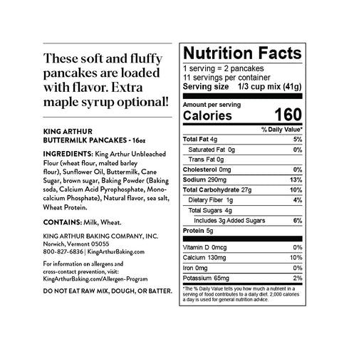 16 Oz King Arthur Buttermilk Pancake Mix Just Add Water, Sourced Non-GMO, Certified Kosher