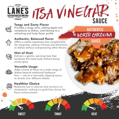 13.5 Oz Lane's Its a Vinegar Barbecue Sauce, Aromatic Carolina Vinegar BBQ Sauce Flavor for Pulled Pork, Marinades