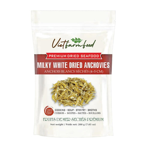 MILKY WHITE DRIED ANCHOVIES 7.05 Oz (200g) VIETFARMFOOD: Premium Small Size &