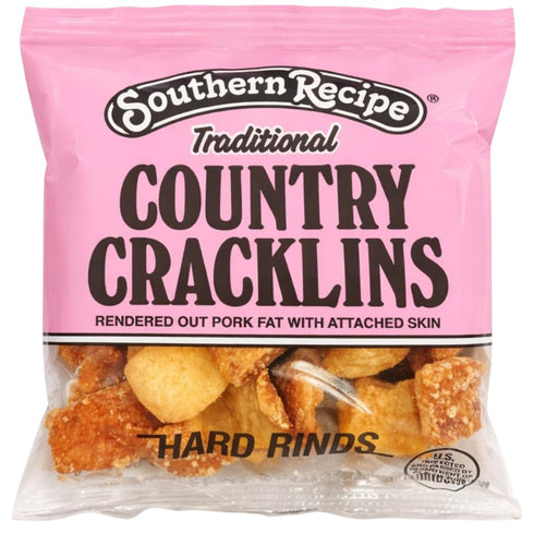 Southern Recipe` Traditional Country Cracklins, Hard Rinds, Pink Bag, Rendered Out Pork
