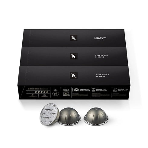 Nespresso Capsules Vertuo, Fortado Gran Lungo Americano, Dark Roast Espresso Coffee, 30