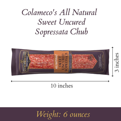 6 oz COLAMECO'S All Natural Uncured Sopressata Chub - Humanely Raised, Rich & Robust Italian Flavor - Uncured