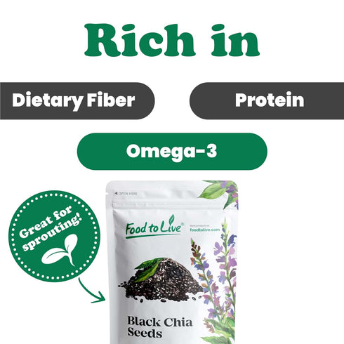 2.5 Food to Live - Black Chia Seeds, Pounds Whole, Sproutable, Vegan, Kosher, Keto, Sirtfood, Bulk. Rich in Essential