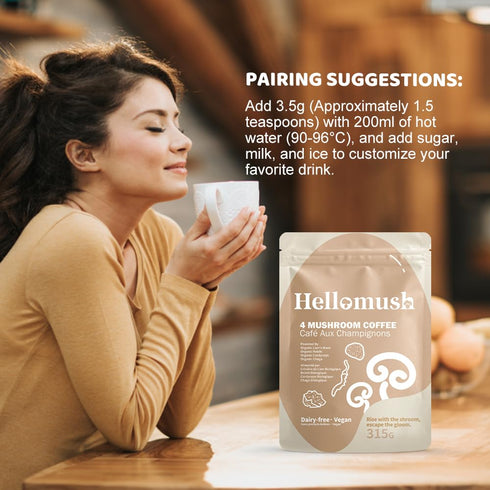 90 11.11 oz Hellomush Organic Instant Mushroom Coffee with Lions Mane, Reishi, Chaga and Cordyceps Coffee, Adaptogen