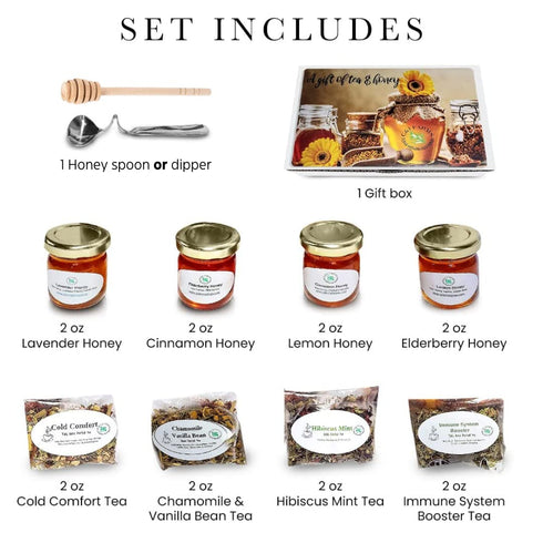 C & J Farms Set- 9 C&J Farms Texas Gourmet Artisan Seasonings A Gift of Tea and Honey Gift Piece Variety Sampler Box