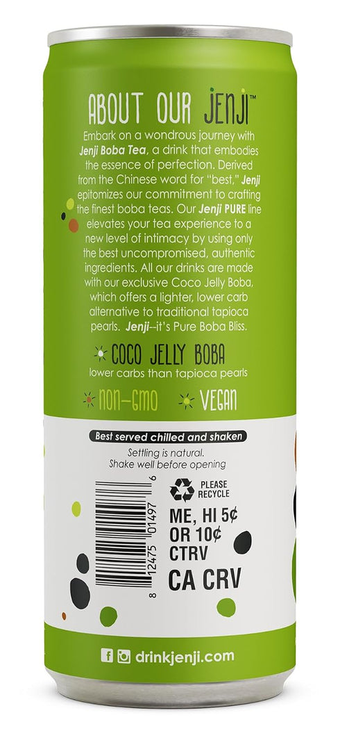 10.8 oz, Pack 12 Jenji Pure Boba Tea, Matcha Latte Flavor | fl of | Plant-Based Beverage
