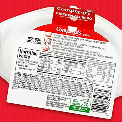 10 (Pack 3) HORMEL COMPLEATS Chicken Alfredo Microwave Tray, Ounces