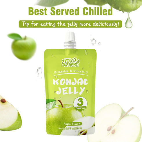 20 Packs, (3 0 VOLO VERO Konjac Jelly Squeeze Pouch Healthy Snacks, Low Calories Kcal), Drinkable, Gluten Free & Vegan
