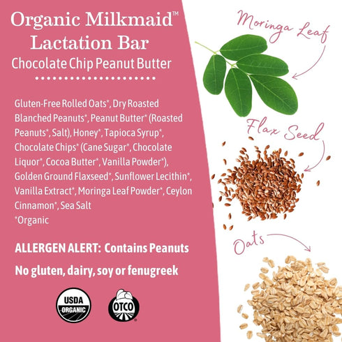 5 Count (5 Count (Pack 2), Earth Mama Organic Milkmaid Lactation Bars, Chocolate Chip Peanut Butter, Certified Organic
