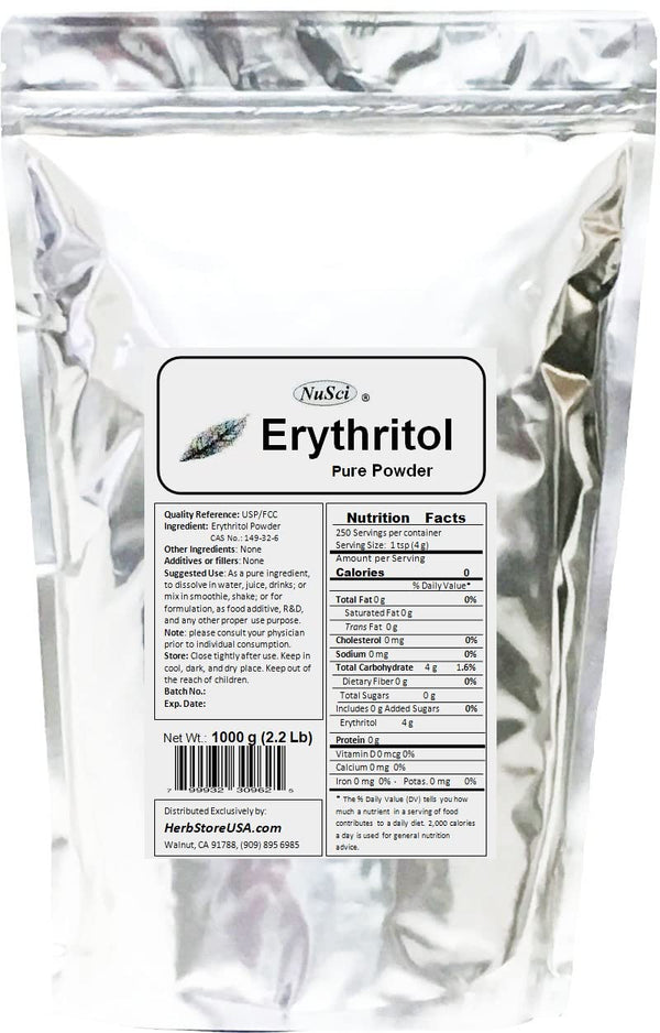 NuSci Erythritol pure powder 100% Pure Zero Calorie Sugar Substitute Sweetener 1000 g