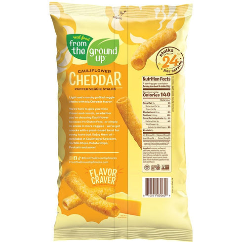 6 Count, 4oz Real Food From The Ground Cauliflower Stalks - Bags (Cheddar)