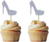 Morndew 24 PCS Silver Glitter Heels Cupcake Toppers for Gender Reveal Party Baby Shower Decorations
