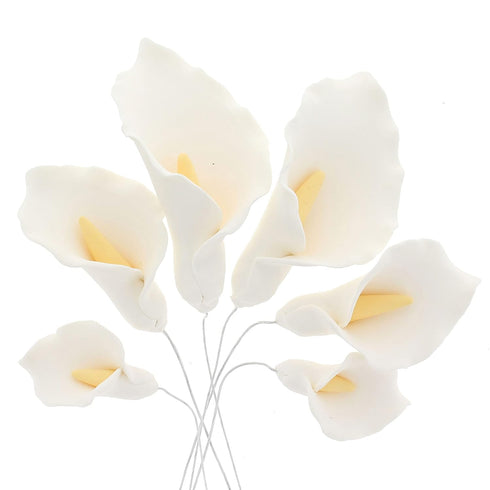 Wired,3 6 Count Global Sugar Art Calla Lily Sugar Cake Flowers White with Yellow, sizes, by Chef Alan Tetreault